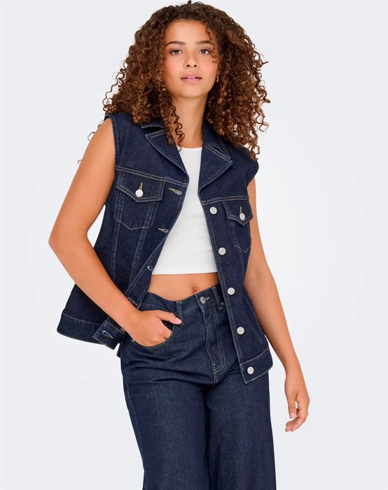 OnlJoana Rinse Denim Vest - Dark Blue Denim